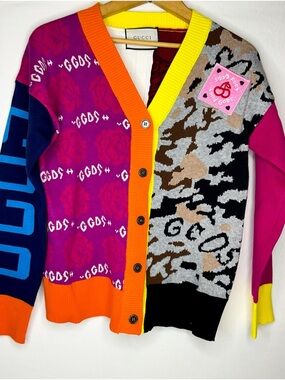 Patchwork Colourblock Cardigan Multicolour Button Front Knit